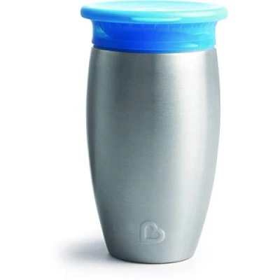 Image de Munchkin Acier Inoxydable Tasse d’Apprentissage Miracle 360, Apprentissage 360 pour Bébé, Antifuites Enfant sans BPA, Compatible Lave Vaisselle, Verre Bébé 12 mois et plus 296 ml, bleu