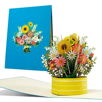 Image de carte de vœux avec bouquet fleurs 3D pop up joyeuses et colorées par exemple comme d&#039;anniversaire, bon rétablissement, remerciement, d&#039;achat F24