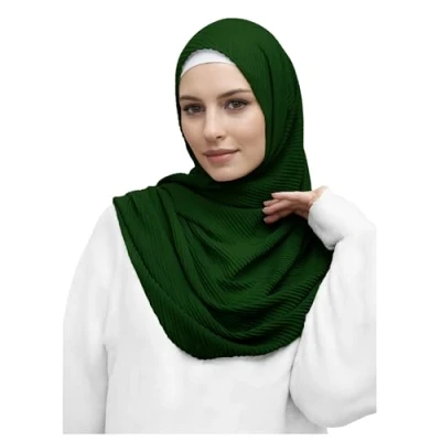 Image de Lina &amp; Lily Écharpe hijab pour femme musulmane, tissu en coton plissée et léger (Vert Foncé)