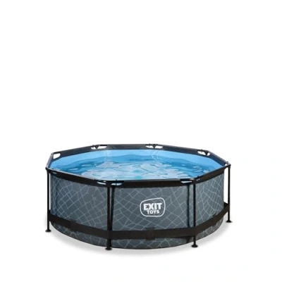 Image de EXIT TOYS Piscine Tubulaire Stone ø244x76cm Hors Sol Ronde Compacte avec Pompe Filtrante à Cartouche Entrée Basse Idéal pour Les Jeunes Enfants Cadre Stable Design Unique Gris