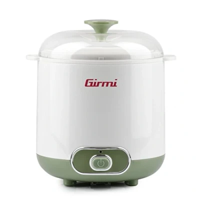 Image de Girmi YG02 Yaourtière électrique avec accessoires pour yaourt grec, capacité totale 1,5 litres, 2 récipients utilisation continue, couvercle transparent poignée, blanc/vert