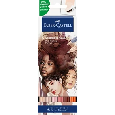 Image de Faber Castell 164523 Goldfaber Aqua Dual Marker, Portrait, avec pointe pinceau et Fineliner, étui de 6 pièces