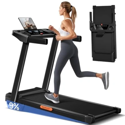 Image de LONTEK Tapis de Course Pliable Inclinable 9%,Tapis Marche 12KM/H,Treadmill Home avec Moteur 3,0 CV et Affichage LED, Charge Max. 136KG