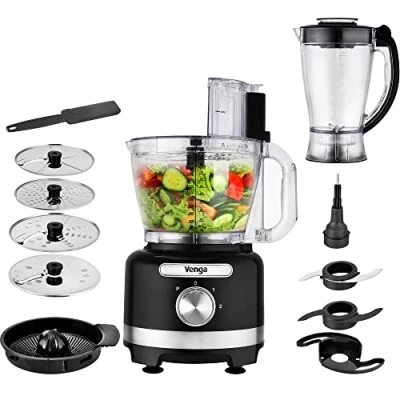 Image de Venga! Robot de Cuisine Multifonction 8 en 1, Capacité 3 L, Blender 1,75 2 Vitesses et Pulse, 1000 W, Noir/Argent, VG HA 3001