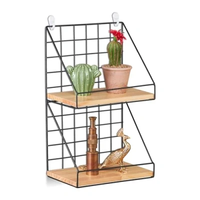 Image de Relaxdays Étagère Murale, à Suspendre, Style Industriel, métal et Bois, HLP : 18 x 45 16 cm, Noir/Marron