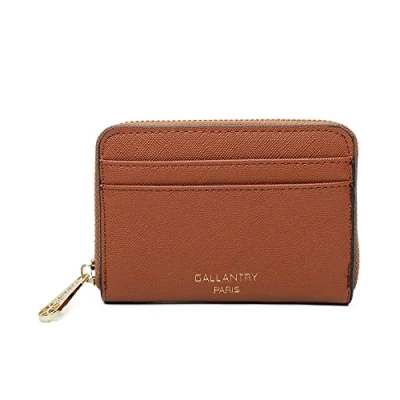 Image de Petit Portefeuille Femme en Format Court Porte Monnaie Carte Tout Un Similicuir Zippé Chic Léger Camel