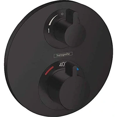 Image de hansgrohe Ecostat S Set de finition pour mitigeur thermostatique encastré avec robinet d&#039;arrêt et inverseur, noir mat, 15758670