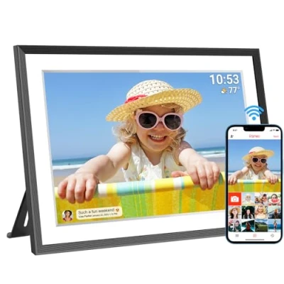 Image de Cadre photo numérique Wi Fi 10,1&quot; 1280 x 800 IPS LCD Mémoire intégrée de 32 Go Rotation automatique Partagez instantanément des moments n&#039;importe où via l&#039;application Frameo Noir