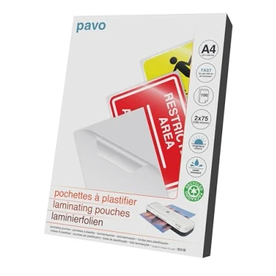Image de Pavo Boîte de 100 Pochettes plastification A4 2x75mic RAPIDE à chaud, brillante