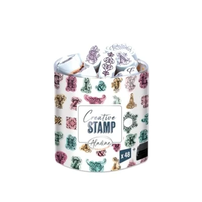 Image de Aladine 48 Tampons Lettres Arabesques avec Encreur Noir Alphabet Calligraphie Personnaliser Faire Parts, Bullet Journal, Invitations Scrapbooking, Carterie Creative Stamp 03712