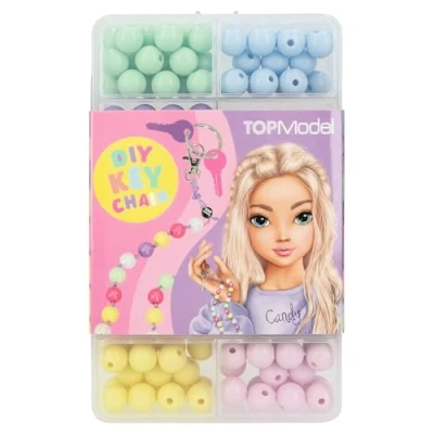 Image de Depesche 13161 TOPModel DIY Set, Perles en 8 Couleurs, y Compris Rubans, Anneaux Autres, pour créer des Porte clés, Multicolor, Taille Unique