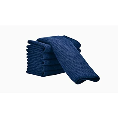 Image de Aniease Lot de 6 torchons Cuisine en Microfibre Super absorbants à séchage Rapide Tissage gaufré Serviettes Nettoyage Bar (Bleu Marine, 30 cm x cm)