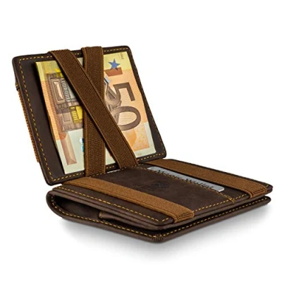 Image de WEST Magic Wallet mit AirTag Fach und großes Münzfach Portmonee inklusive edler Geschenkbox Geldbeutel Herren Geldbörse RFID Datenschutz Smart Münzfach,