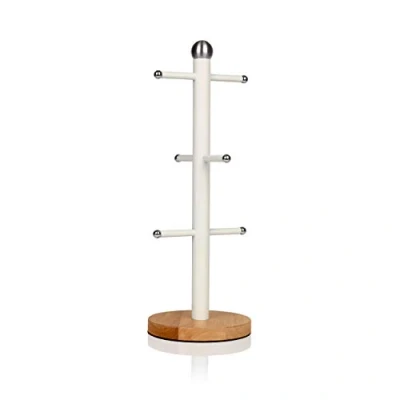 Image de SWAN Nordic Porte Tasse à Café Arbre 6 Tasses, Acier au Carbone et Base en Bambou, Stable, Durable, Design Moderne, Blanc