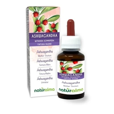 Image de Ashwagandha ou Ginseng indien (Withania somnifera) racines Teinture Mère sans alcool Naturalma Extrait liquide gouttes 60 ml Complément alimentaire Végétalien végan