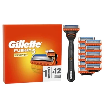 Image de Gillette Rasoir Pour Homme Fusion5, Manche Réutilisable Et 12 Cartouches A 5 Lames Ultra Affutées, Avec Bande Lubrifiante Améliorée Le Rasage Du Visage Plus Confortable, 1 Recharge Par 20 Rasages