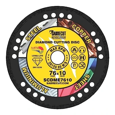 Image de 1 x SabreCut SCDME7610 76mm (3&quot;) 10mm alésage meuleuse d&#039;angle de coupe en métal brasé sous vide scie circulaire lame disque diamant