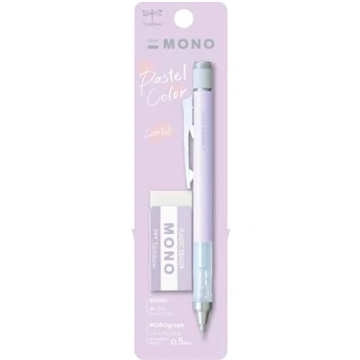 Image de Tombow MONO graph et Gomme Lavande. Porte mine 0,5mm de précision, pointe 4mm, mécanisme d&#039;agitation, tube en laiton stable, rechargeable, incluse. MONO. [SH MG94 PE04A]