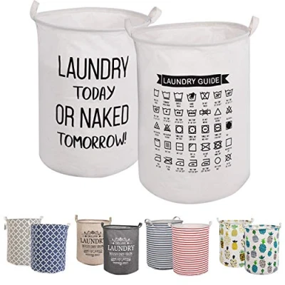 Image de LessMo 2PCS 17.7 &quot;Trieuse pour Rangement de Paniers à Linge, Linge escamotables, Lin en Coton Rond imperméable (Weiß, Épaissie &quot;/ Moyenne)