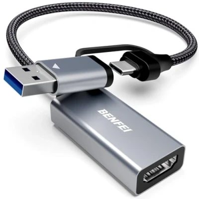 Image de BENFEI Carte de Capture vidéo/Audio, 1080P 60FPS HDMI vers USB C/A 3.0 Record Video Audio, pour Streaming vidéo en Direct Enregistrement ou Diffusion