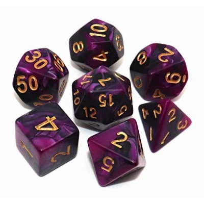 Image de Creebuy DND Lot de 7 dés polyédriques pour Donjon et Dragons MTG, D&amp;D, D20, D12, D10, D8, D6, D4, Noir Violet