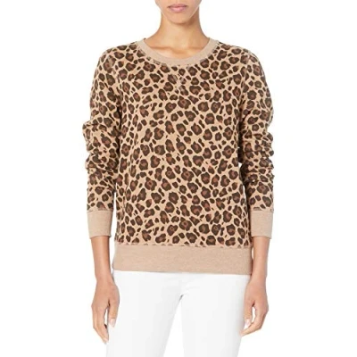 Image de Amazon Essentials Sweatshirt Col Rond en Molleton Éponge (Grandes Tailles Disponibles) Femme, Fauve Imprimé Léopard, S