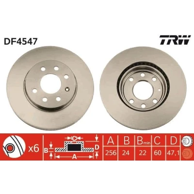 Image de TRW DF4547 Disque de frein 256 24 6 100 ventilé peint DAEWOO: Nubira Berline
