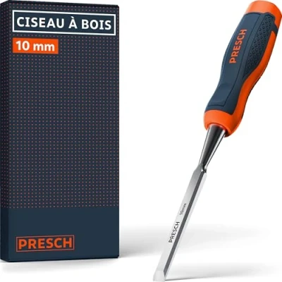 Image de Presch Ciseau à bois 10mm Parfaitement aiguisé pour utilisation immédiate les professionnels avec un angle de 25 Capuchon métallique robuste Poignée ergonomique prise en main sûre