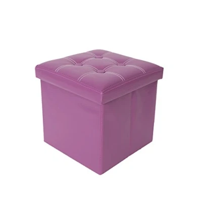 Image de Rebecca Mobili Pouf Recipient Simili Cuir, Pouf, Cube, Repose Pieds Dimensions: 30 x cm (HxLxL) (Purple)