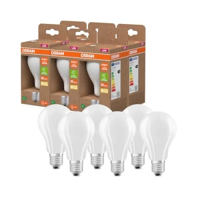 Image de OSRAM en forme de mini bougie classique, avec filament LED décoratif, classe d&#039;efficacité énergétique A, E14, 1,2 W, 255 lm, 2700 K, blanc chaud. Sans échauffement, pack 6