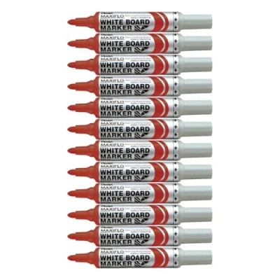 Image de Pentel Maxiflo Lot de 12 Marqueurs pour Tableau blanc Pointe conique large Marron