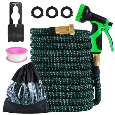 Image de Eckerdromk 15m Tuyau d&#039;Arrosage Extensible, Flexible avec 10 Modes de Pulvérisation Garden Hose Raccords en Laiton et Sac pour Irrigation, Jardin, Arrosage, Nettoyage
