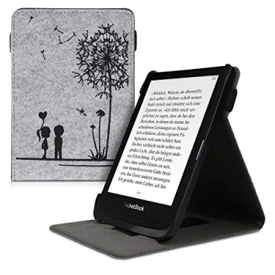 Image de kwmobile Étui Compatible avec Pocketbook Touch Lux 4/5/Touch HD 3/Color (2020)/ Vivlio 5 Coque à Rabat magnétique Tablette eReader Similicuir Sangle Noir Gris Clair