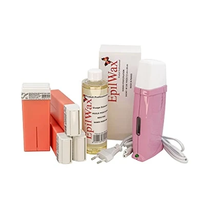 Image de EpilWax Kit Chauffe Cire Épilation Professionnelle avec 4 x Recharges Roll on à la Rose, 100 Bandes d&#039;Épilation et Huile après Gamme Royal