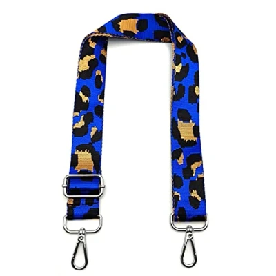 Image de Bandouliere pour Sac à Main Léopard Bleu, Colorée Réglables Sangle Femme avec Mousqueton Argent 3.8cm Remplacement Bretelles Larges Accessoire Filles DIY, #4