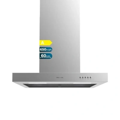 Image de Cecotec Hotte Aspirante 60cm Bolero Flux TM 606500 Inox A. 165W Motor, Decorative with Stainless Steel Finish, 650m3/h Suction, Mechanical Control, 3 Power Levels, Light, and Carbon Filter