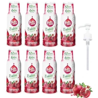 Image de 8 x FruttaMax Concentré de sirop fruits Moins sucre avec 60% convient pour machine à soda (8 500 ml) Grenade)