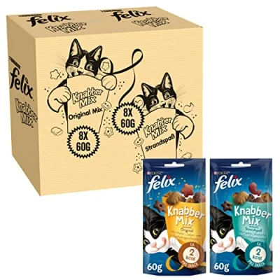 Image de FELIX Knabber Mix Original &amp; Plaisir de Plage, Snack pour Chat avec différentes variétés Mixtray 2 x (8 60 g)