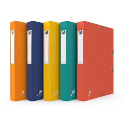 Image de OXFORD Lot de 9 Boîte Capacité Standard Bicolor Recyc+ 24x32 Dos 40mm avec Elastique Couverture Carte Coloris Assortis