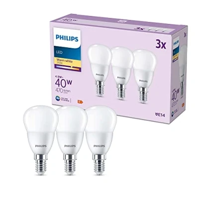 Image de Philips, pack de 3 ampoules LED E14 format flamme, 40W, blanc chaud