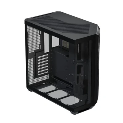 Image de APNX V1 Boîtier PC ATX à double chambre flux d&#039;air moyen avec panneaux en verre panoramiques, 10 emplacements pour ventilateurs, support de radiateur 360 mm, prise angulaire avant 16 cm x 2,