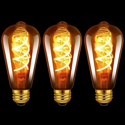Image de LVWIT Ampoule LED Filament Flexible en Spirale ST64, Lampe Vintage 4.9W 400Lm, Rétro Edison Verre Brun, 2200K Blanc Chaud, Non Dimmable, Lot de 3