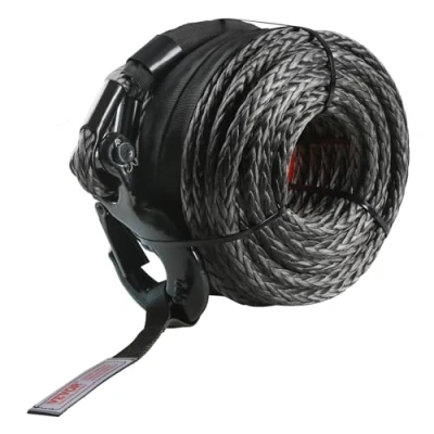 Image de VEVOR Corde de Treuil 9,5 mm x 30,5 m Câble Synthétique Résistance Rupture 117,9 KN avec Manchon Protection, Crochet Forgé, Sangle Traction pour SUV, Grand Véhicule Tout Terrain, Camion
