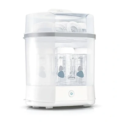 Image de Chicco, Stérilisateur de Biberons, Électrique, Tire lait et Tétine, Avec 3 Configurations Arrêt Automatique, Adapté au Micro Ondes, pour Stériliser jusqu&#039;à 6 Biberons 330 ml, Blanc
