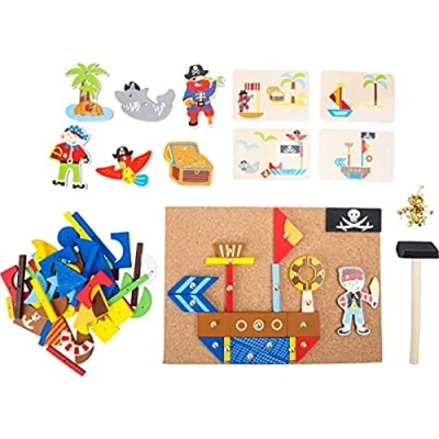Image de Small Foot 10226 Jeu de clous bois, planche en liège avec motifs pirates à façonner, partir 6 ans jouet motricité, multicolore, petit