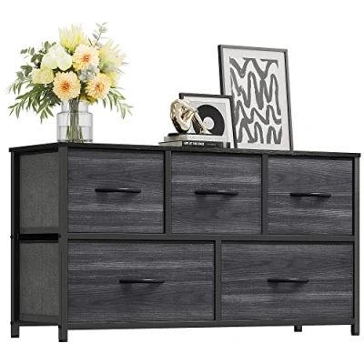 Image de YITAHOME Commode en Tissu avec 10 tiroirs, Meuble de Rangement Pratique, Armoire pour Salon, Chambre d&#039;enfant, Couloir,Grain Bois Noir