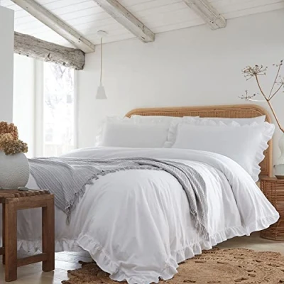 Image de Appletree Loft Cassia Parure de Lit à Volants 100% Coton Blanc Double