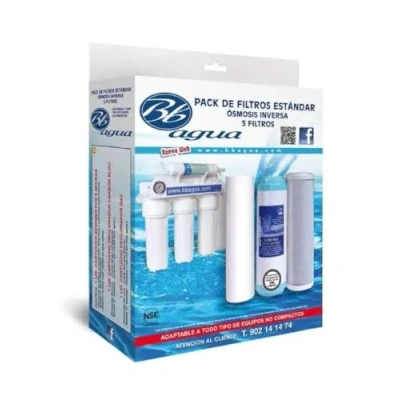 Image de Pack 3 filtres pour équipement d&#039;osmose inverse, standard. 1 sédiment, charbon GAC et bloc de charbon. Remplacez le au moins une fois par an. Bbagua.