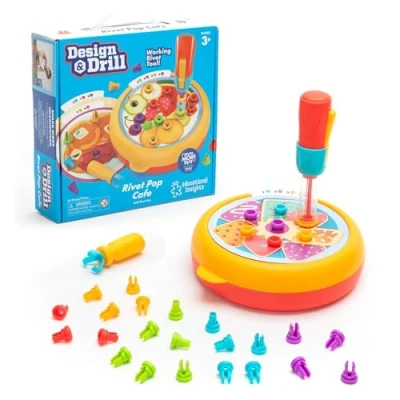 Image de Learning Resources Design &amp; Drill Café Pop, STEM 44 pièces avec riveteuse Manuelle, motricité Fine, Jouet sensoriel, dès 3 Ans, EI 4301, Multicolore, Medium