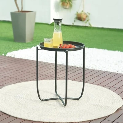 Image de [en.casa] Table Basse avec Plateau Rond Amovible d&#039;Appoint pour Extérieur Intérieur Jardin Terrasse Balcon de Bistrot Design Intemporel Acier 53 x 40 cm Noir